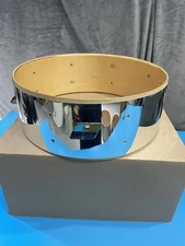 Ludwig 80s Vintage 14” Snare Drum Shell Factory Chrome Wrap Blue Olive Badge