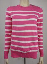 NWT Loft pink white striped button accent crew neck pullover sweater ladies XS