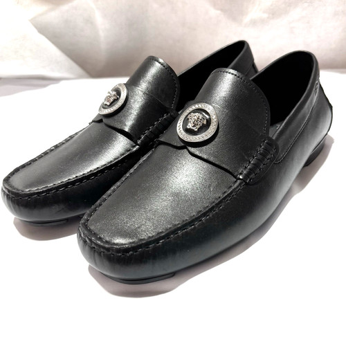 Versace Medusa Insignia Leather Drivers Men’s Loafers US 8.5 EU 41.5 Black