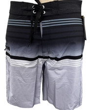 Burnside Men  s Board Shorts Gray Black Stripe Quick Dry Stretch Size 30 NWT