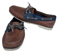 SPERRY TOP-SIDERS Men's 10M Leeward 2-Eye Leather Brown Navy Blue Boat Shoes