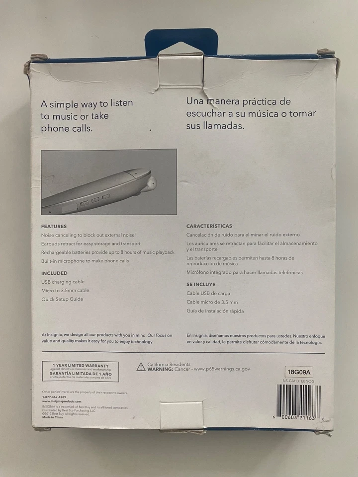 Auriculares inalámbricos Bluetooth con cancelación de ruido Insignia detrás del cuello - plateados Foto 3 de 3