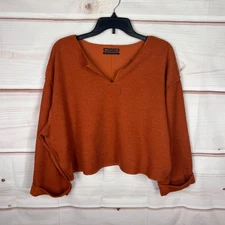 Urban Outfitters Top Womens Small Orange Boxy Long Sleeve Knit Seamed Split Neck