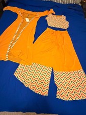New Women s Orange 3-Piece Indo-Western Palaz...