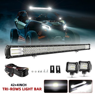 For Can-Am Maverick X3 Upper Roof 42'' LED Light Bar + 4'' LED Fog Pods Lights