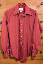 Vintage 1970s Arrow Mach II Solid Maroon Red L/S Button Shirt Men's sz S/M 15