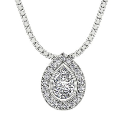 VS F Lab gewachsene Birne runder Diamant 1 kt Anhänger Halskette 10 K massives Gold Krappen-Set
