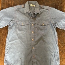 Vtg LL Bean Shirt Men 15.5 Blue Button Down Single Needle Tailoring Short Sleeve