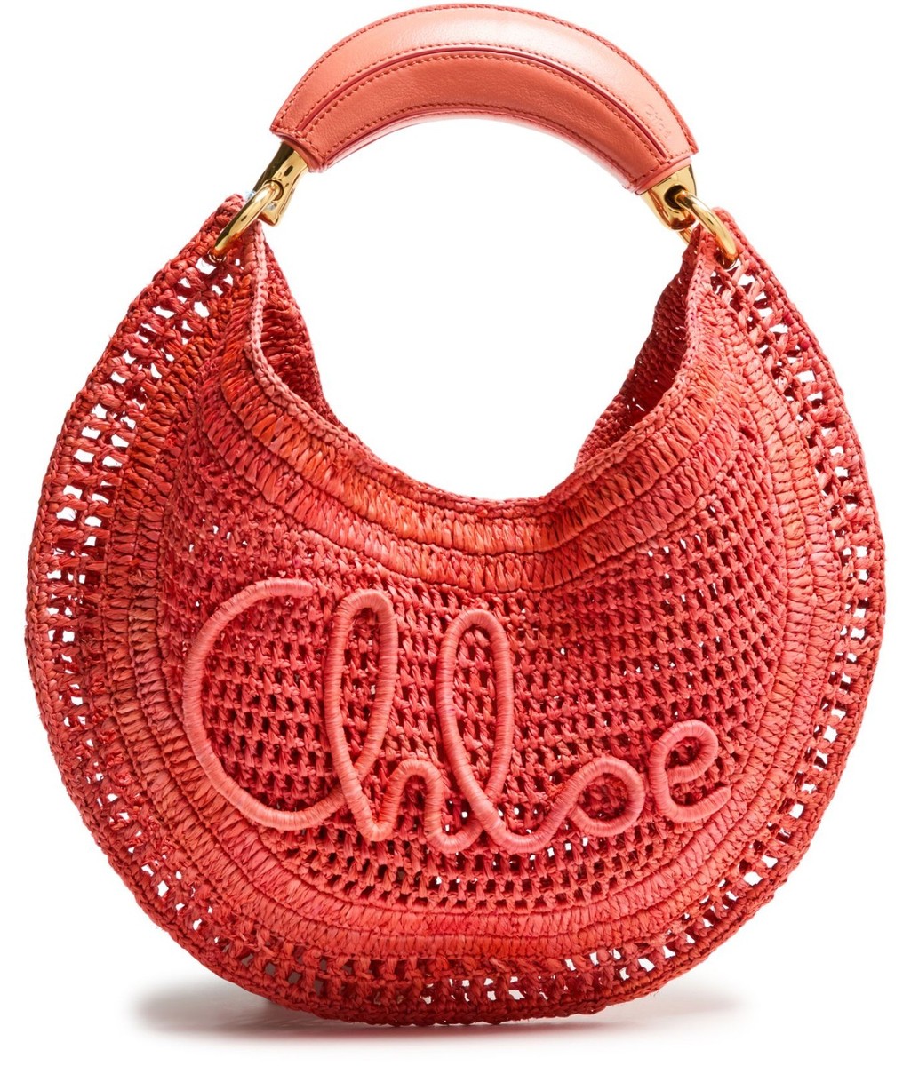 Chloe Summer Banana Camellia Coral Raffia Hobo Bag New & Authentic