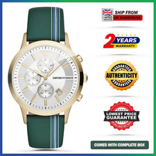 EMPORIO ARMANI Renato AR11233 Green Leather Strap Silver Dial Mens Watch 43mm