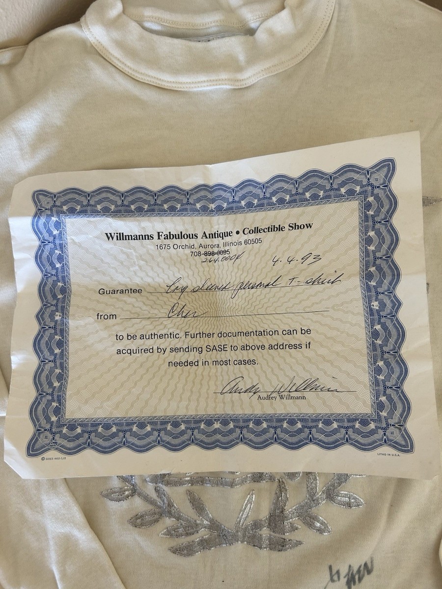 ♡cher Vintage Vtg Cher Shirt Signed Autographed Size 2 Jet Set Star