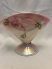 FENTON  art glass Fan Vase  Rosalene  Signed Sue Jackson Diamond Optic Pink