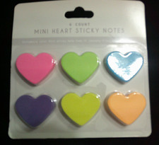 NEW set of 6 mini Heart Shaped Sticky Notes neon colors 75 sheets each