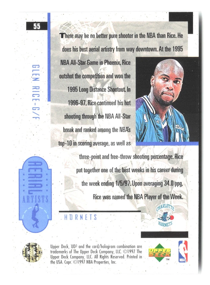 1996-97 Upper Deck UD3 #55 Glen Rice Aerial Artists - Image 2 of 2
