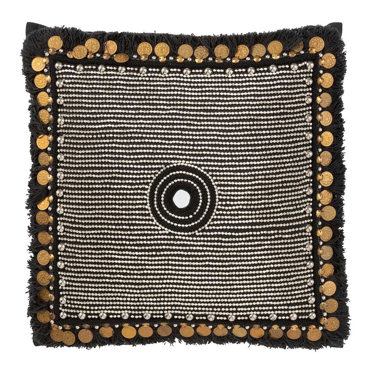 Coussin de décoration 45x45 cm en jute noire Perle pour salon chic