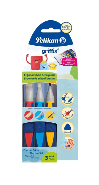 Pelikan Griffix Pinsel-Set 3Er Ergonomisch FüR Kinder Kunstunterricht Schule-image