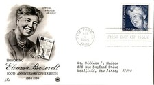 US FDC First Day Cover 1984 Eleanor Roosevelt 100th Anniversary of Birth