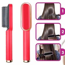 Hair Straightener Brush Straightening Curler Hot Comb Electric Adjustable Heat