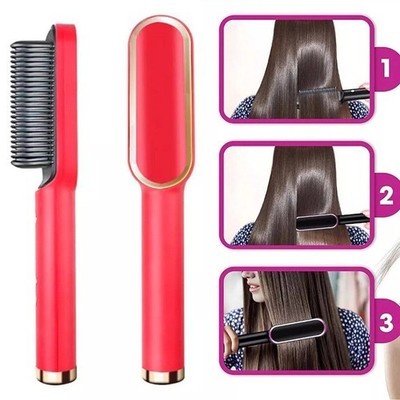 Hair Straightener Brush Straightening Curler Hot Comb Electric Adjustable Heat 