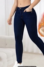 Women's Dark Blue Skinny Jeans Denim Button Zip 5-Pocket Slim Solid