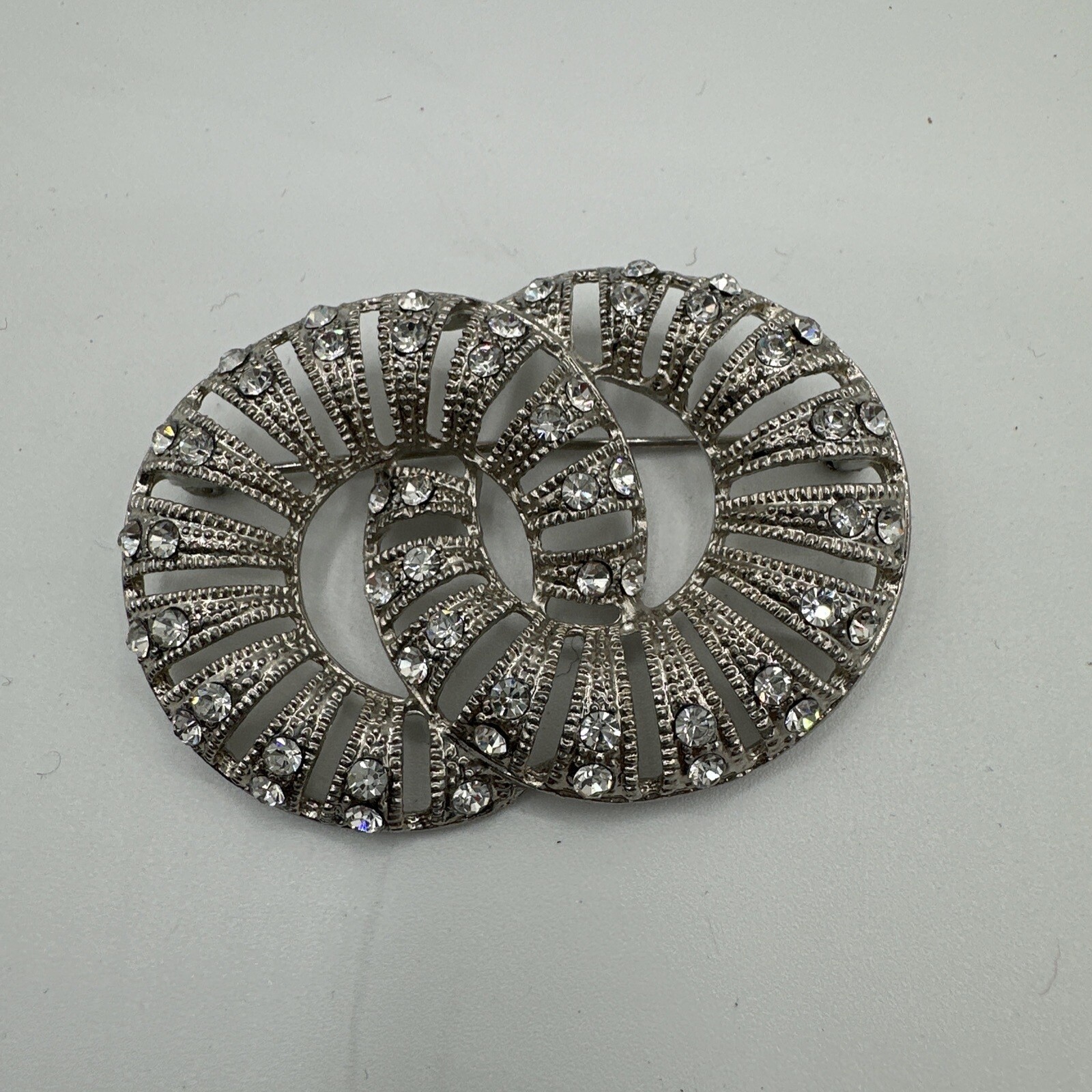 Silver Rhinestone Brooch Pin Interlocking Circle … - image 5