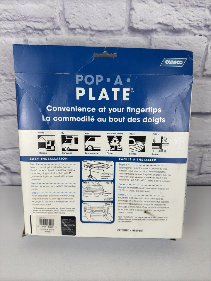 Dispensador de placas de plástico de papel Camco POP A PLATE tiene capacidad para 125 placas blancas Foto 4 de 4