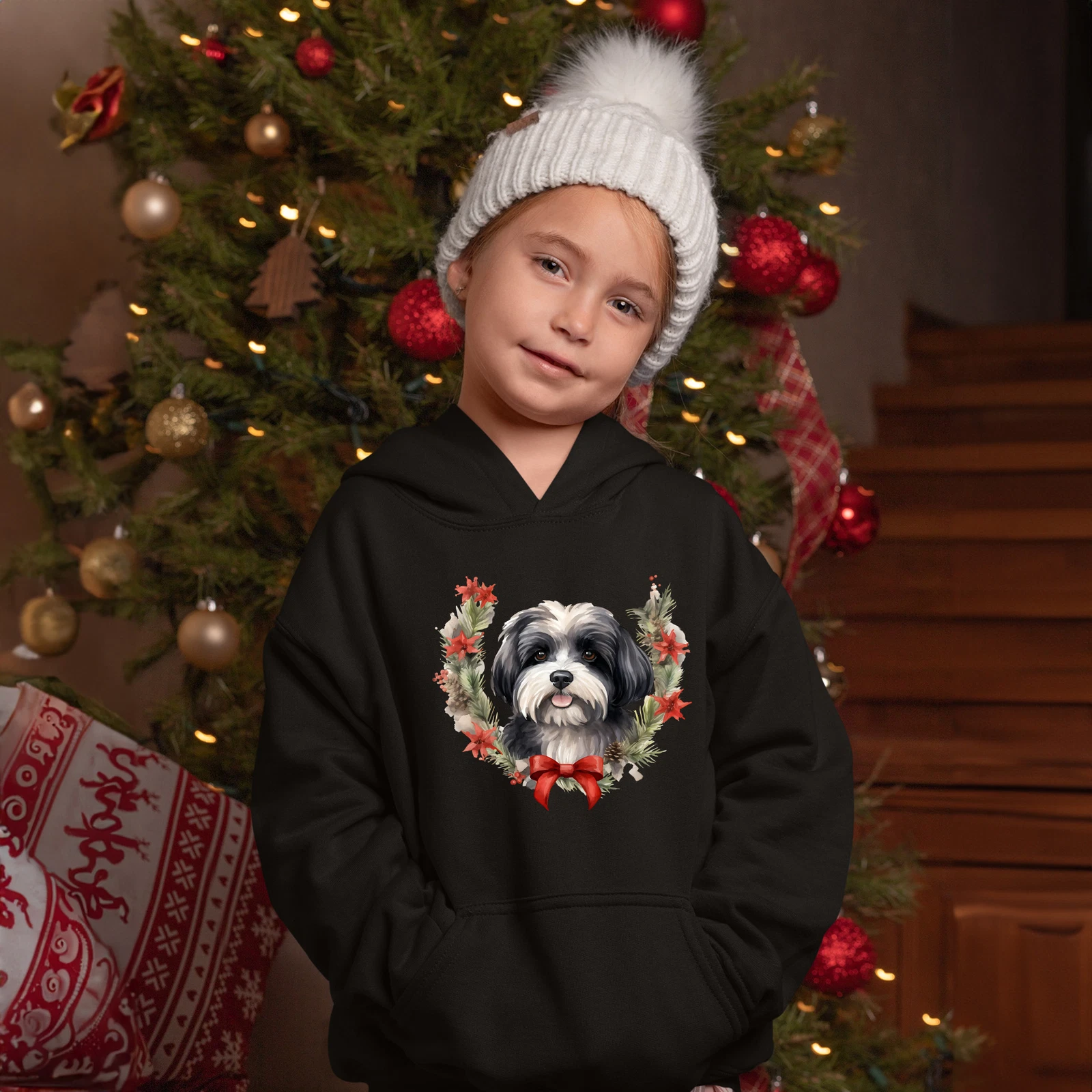 VETEMENTS Felpa con cappuccio corona di Natale Havanese per bambini cane che cammina animali proprietari animale domestico Natale...