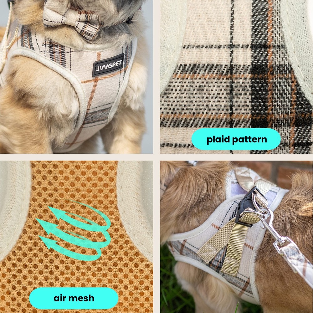 Dog Harness for Small Dogs - Plaid No Pull Dog Vest Harness and Lea... Fast Ship