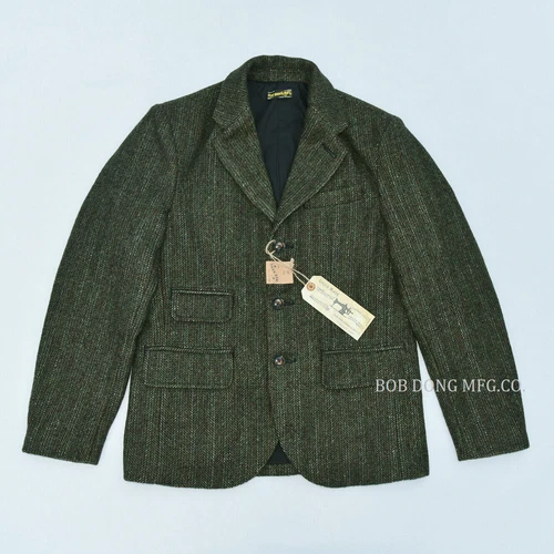BOB DONG Tweed Jacket Blazer Vintage Country Striped Wool Sport Coat For Men - Picture 2 of 12