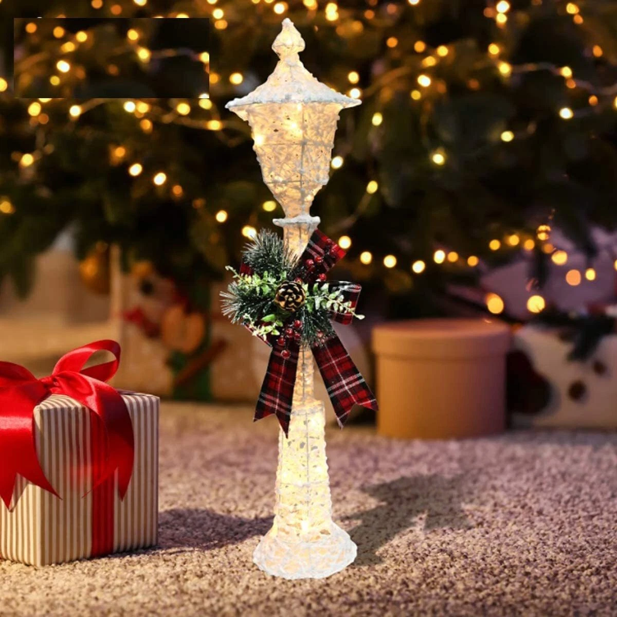 Christmas Glitter Lamp Post 90cm Light Up 25 Bright LEDs White