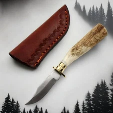 FIXED-BLADE HUNTING KNIFE | Small Mini Stag Horn Bone Silver Skinning Blade
