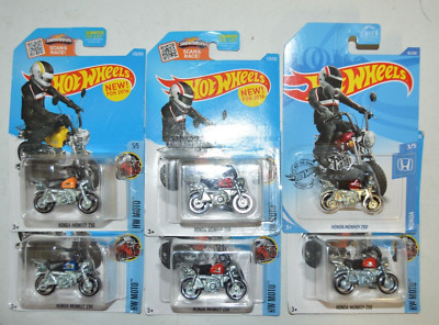 LOT OF 6 Hot Wheels HW Moto Honda Monkey Z50 Red Blue Yellow Motorcycles Diecast