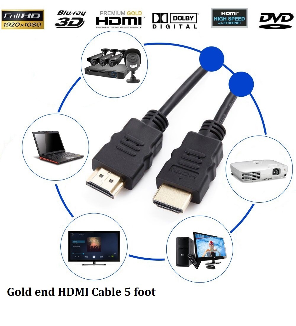 HDMI Cable Gold connect High Speed HDMI Cable  - Black - 5 foot-image