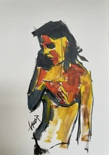 Original unique abstract figurative nude erotic portrait acrylic painting