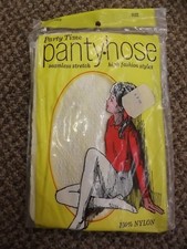 Vtg 60s NEW Girls 7-10 White Floral Web Open Knit Nylon Fishnet PantyHose Tights