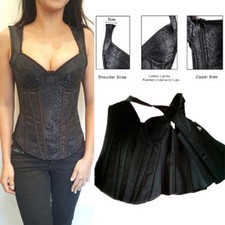 UK Women Overbust Lingerie Waist Gothic Bustier Zipper Side Corset Top Plus Size
