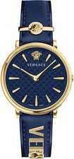 Versace VE8104522 V-Circle Lady gold blue Leather Women's Watch NEW