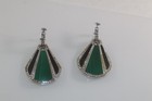 Vtg. Signed YAMADA Tokyo Art Deco Revival Rhinestone Malachite earrings — photo 5