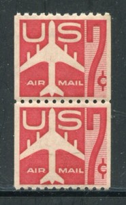 #C61  7¢ Red Jet Plane Coil Line Pair VF MNH
