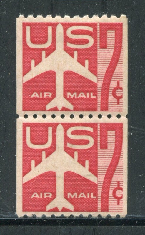 #C61  7¢ Red Jet Plane Coil Line Pair VF MNH
