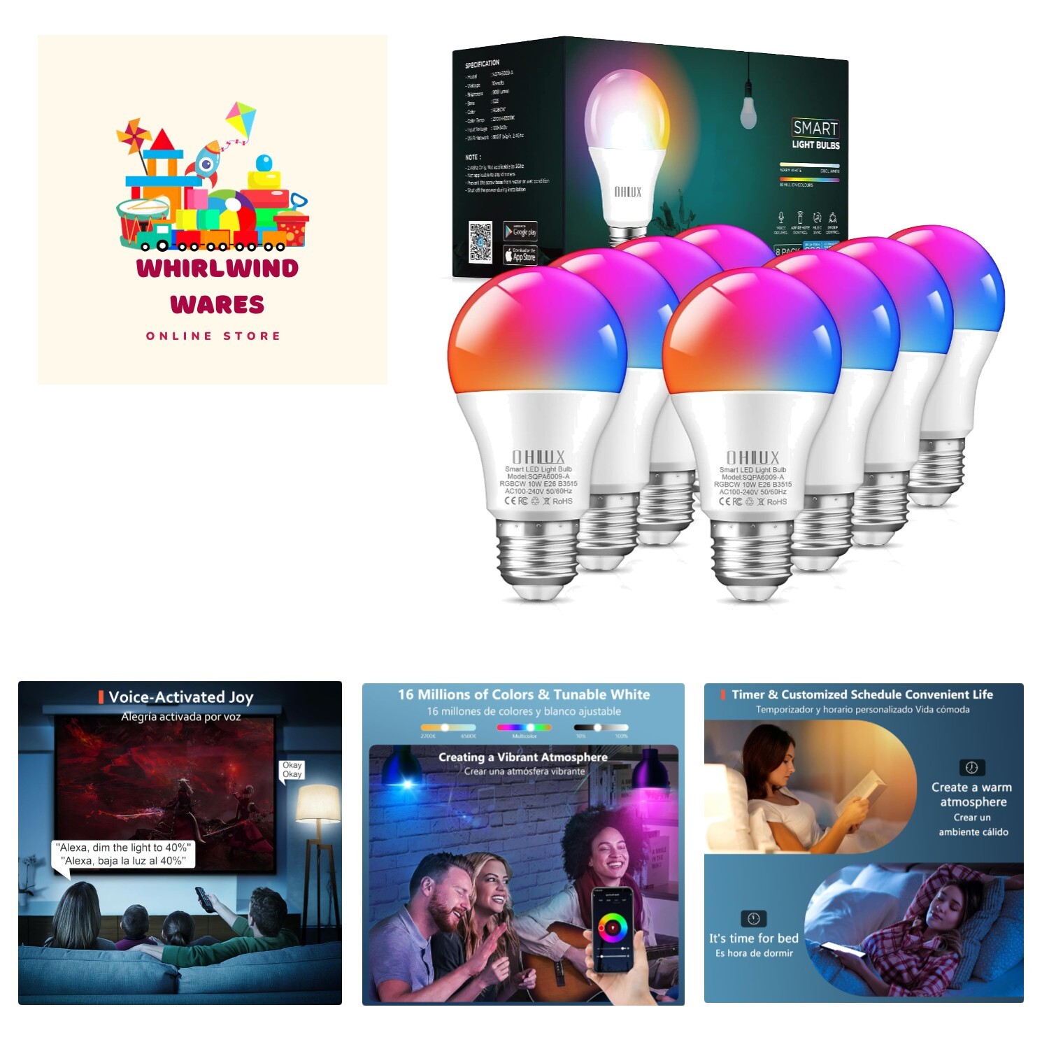 Smart Light Bulbs 8Pack,100W Equivalent Smart Bulb Work with Alexa Google Ass...-image