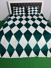 Handmade Checked Pattern Quilt Velvet Bedspread Comforter Bedding Quilt