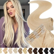 CLEARANCE Clip in Human Hair Extensions Full Head 100% Real Remy Hair Blond Soft