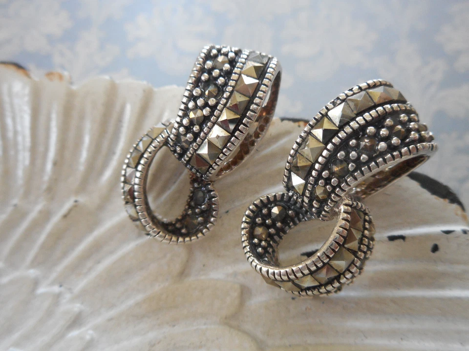 Pendientes colgantes exquisitos de plata de ley de marcasita 29CC3 Foto 4 de 4