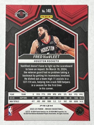 2023-24 Panini Mosaic Fred VanVleet #140 Reactive Yellow Prizm Houston Rockets - Bild 2 von 3