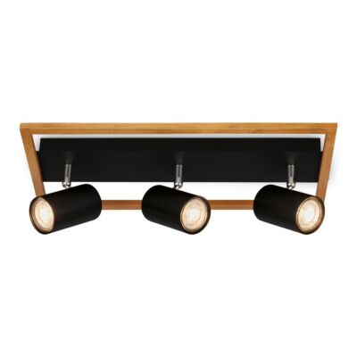 Spotlight, black, with wood, excl. 3xGU10/max. 9W