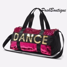 Justice Girl Dance Flip Sequin Duffle Bag Tote Pink Gold Class Camp School NWT
