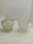 VTG Anchor Hocking Clear Glass Sugar Bowl and Creamer Set Footed Wexford Pattern