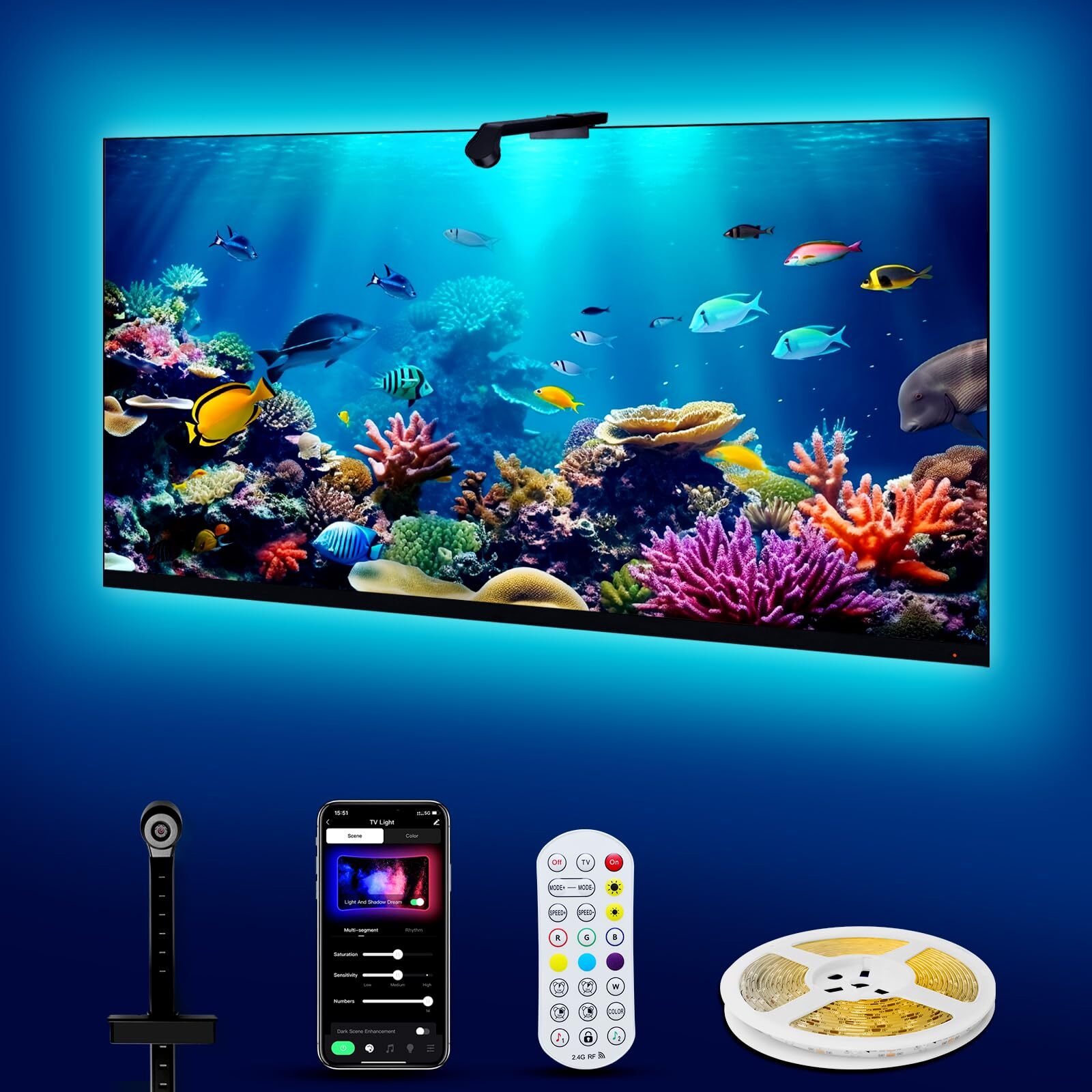 bruwaa Smart TV LED Backlight with Camera 16.4ft Bluetooth RGB LED Strip Ligh...-image