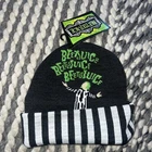 Beetlejuice Stripe KNIT BEANIE HAT Adult One Size NWT Grey